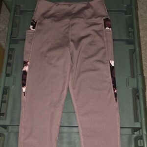 Mauve Active Leggings with Floral Side Panels
